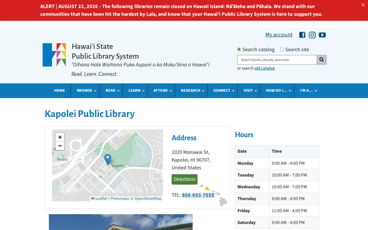 Kapolei Public Library reference point for residents directory research